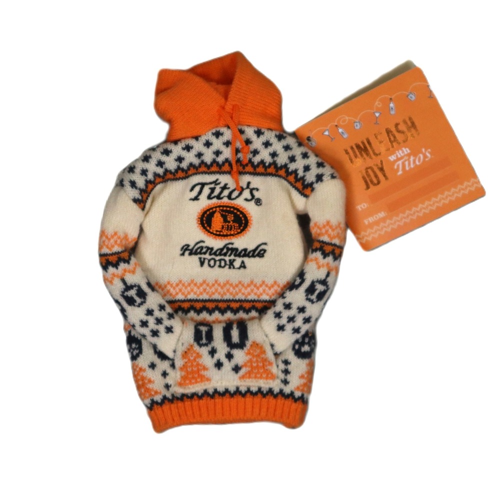 New! Tito's Handmade Vodka‎ "Vodka for Dog People" Holiday Bottle Sweater Hoodie